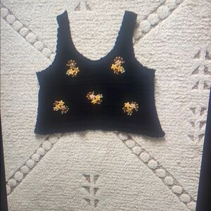 Black Floral Embroidered Women's Top
